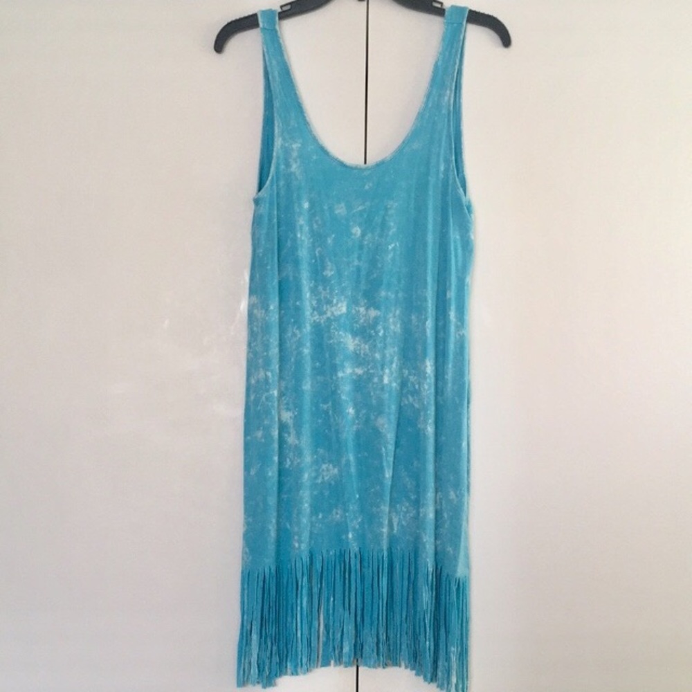 BP Blue Tie Dye Fringe Swim Coverup